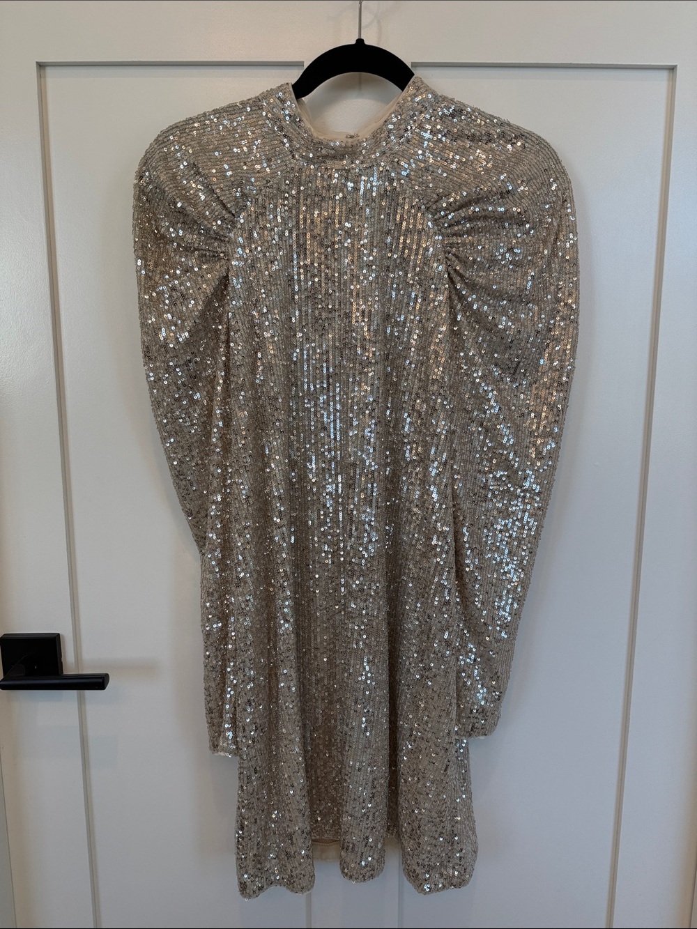 H&M Metallic Sequin Long Sleeve Mini Dress - Champagne Silver